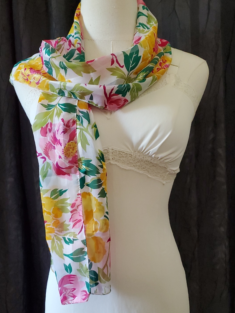 Long Scarf COLORFUL FLORAL Lightweight Spring Summer 11 X 58” RECTANGLE
